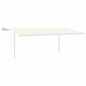Copertină retractabilă automat, cu stâlpi, crem, 6×3,5 m