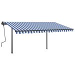 Copertină retractabilă automat, cu stâlpi albastru și alb 4×3 m