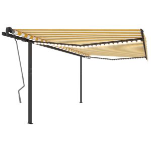 Copertină automată cu senzor vânt & LED, galben & alb, 4,5×3 m