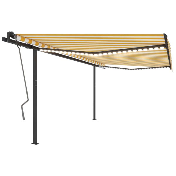 Copertină automată cu senzor vânt & LED, galben & alb, 4,5×3 m