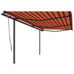 Copertină retractabilă automat, stâlpi, portocaliu&maro 6×3,5 m