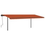 Copertină retractabilă automat, stâlpi, portocaliu&maro 6×3,5 m