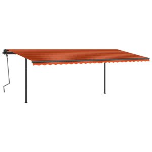 Copertină retractabilă automat, stâlpi, portocaliu&maro 6×3,5 m