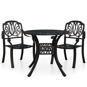 Set mobilier bistro, 3 piese, negru, aluminiu turnat
