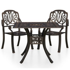 Set mobilier bistro, 3 piese, bronz, aluminiu turnat