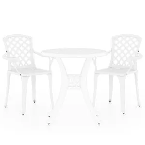 Set mobilier bistro, 3 piese, alb, aluminiu turnat