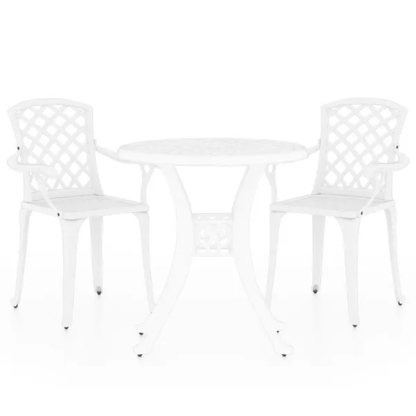 Set mobilier bistro, 3 piese, alb, aluminiu turnat