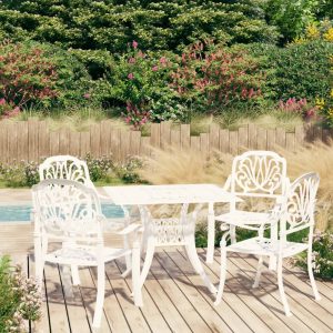 Set mobilier bistro, 5 piese, alb, aluminiu turnat