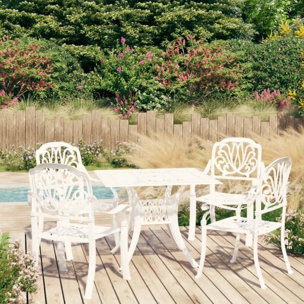 Set mobilier bistro, 5 piese, alb, aluminiu turnat