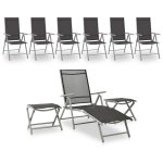 Set mobilier de grădină, 9 piese, negru și argintiu