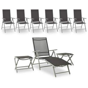Set mobilier de grădină, 9 piese, negru și argintiu
