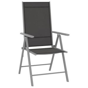 Set mobilier de grădină, 9 piese, negru și argintiu