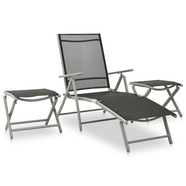 Set mobilier de grădină, 9 piese, negru și argintiu