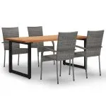 Set mobilier de grădină, 5 piese, gri, poliratan