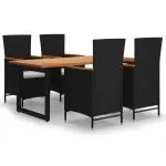 Set mobilier de grădină cu perne, 5 piese, negru, poliratan