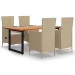 Set mobilier de grădină cu perne, 5 piese, bej, poliratan