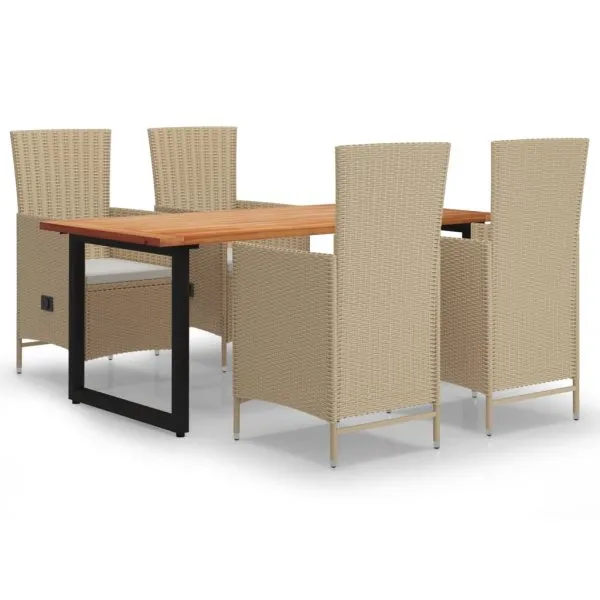 Set mobilier de grădină cu perne, 5 piese, bej, poliratan