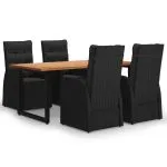 Set de masă pentru grădină cu perne, 5 piese, negru, poliratan
