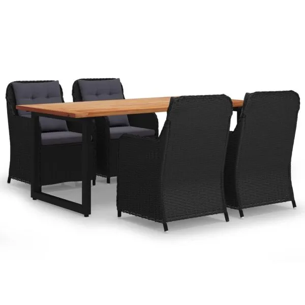 Set mobilier de grădină cu perne, 5 piese, negru, poliratan