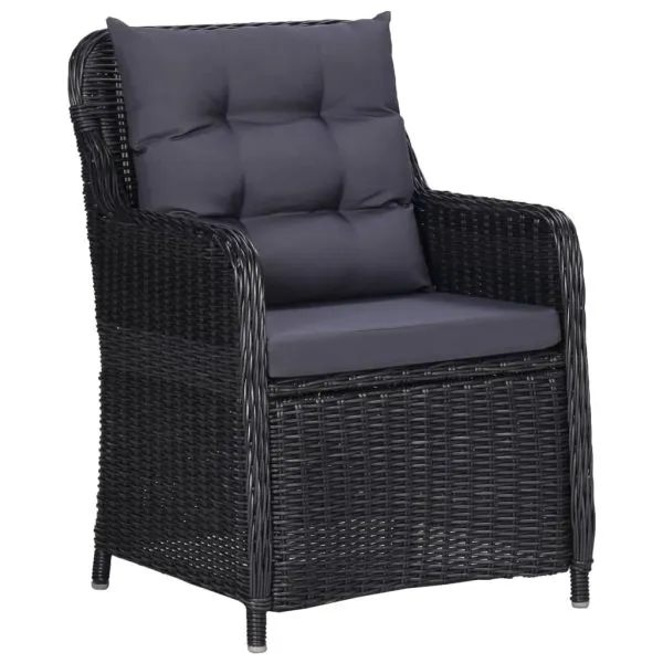Set mobilier de grădină cu perne, 5 piese, negru, poliratan
