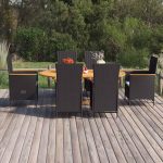 Set mobilier de grădină, 7 piese, negru, poliratan