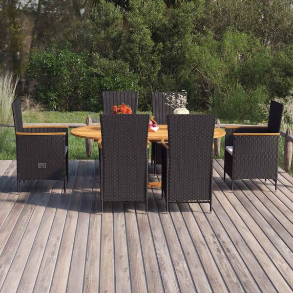 Set mobilier de grădină, 7 piese, negru, poliratan