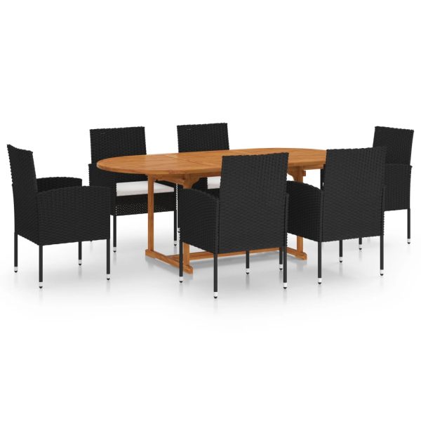 Set de masă pentru grădină, 7 piese, negru, poliratan