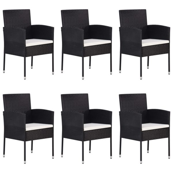 Set de masă pentru grădină, 7 piese, negru, poliratan