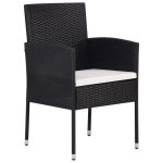 Set de masă pentru grădină, 7 piese, negru, poliratan