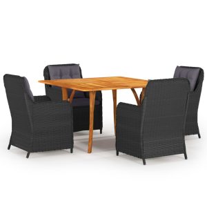 Set de masă pentru grădină, 5 piese, negru