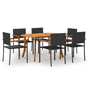 Set mobilier de grădină, 7 piese, negru