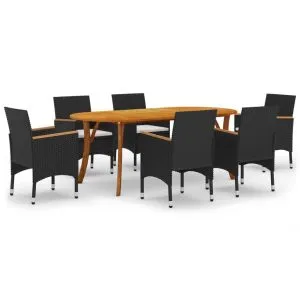 Set mobilier de grădină, 7 piese, negru