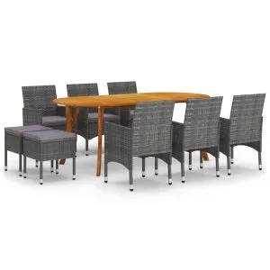 Set mobilier de grădină, 9 piese, gri