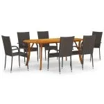 Set de masă pentru grădină, 7 piese, maro