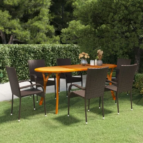 Set de masă pentru grădină, 7 piese, maro