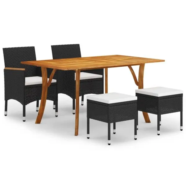 Set de masă pentru grădină, 5 piese, negru