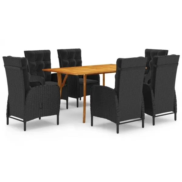 Set de masă pentru grădină, 7 piese, negru