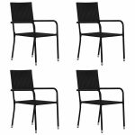 Set mobilier de grădină, 5 piese, negru, poliratan