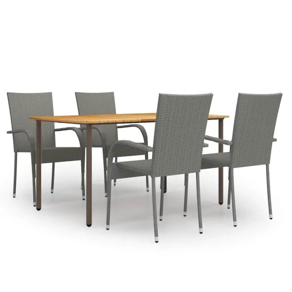 Set mobilier de grădină, 5 piese, gri, poliratan