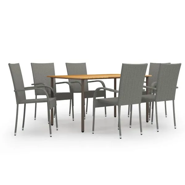 Set mobilier de grădină, 7 piese, gri, poliratan
