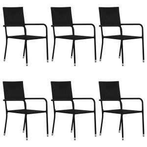 Set mobilier de grădină, 7 piese, negru, poliratan