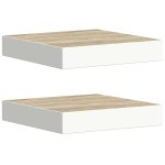 Rafturi perete suspendate 2 buc. alb/stejar 23×23,5×3,8 cm MDF