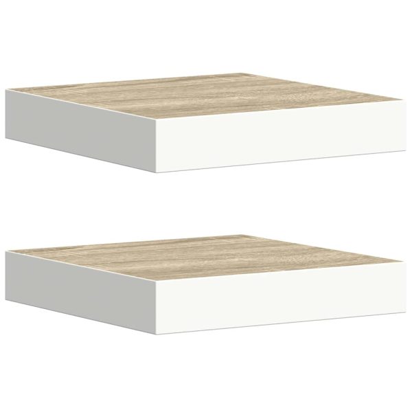 Rafturi perete suspendate 2 buc. alb/stejar 23×23,5×3,8 cm MDF