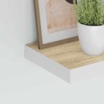 Rafturi perete suspendate 2 buc. alb/stejar 23×23,5×3,8 cm MDF