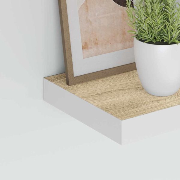 Rafturi perete suspendate 2 buc. alb/stejar 23×23,5×3,8 cm MDF
