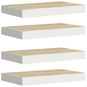 Rafturi perete suspendate 4 buc. alb/stejar 50x23x3,8cm MDF
