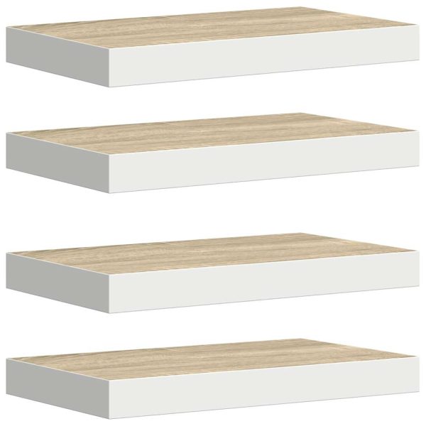 Rafturi perete suspendate 4 buc. alb/stejar 50x23x3,8cm MDF