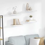 Rafturi perete suspendate 4 buc. alb/stejar 50x23x3,8cm MDF