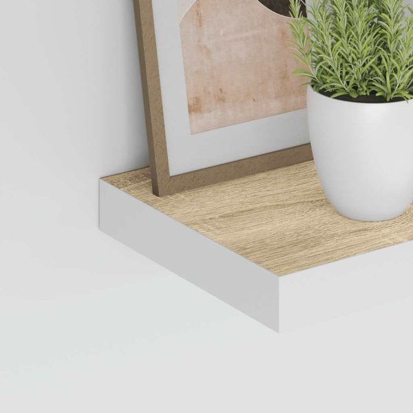 Rafturi perete suspendate 2 buc. alb/stejar 60×23,5×3,8 cm MDF