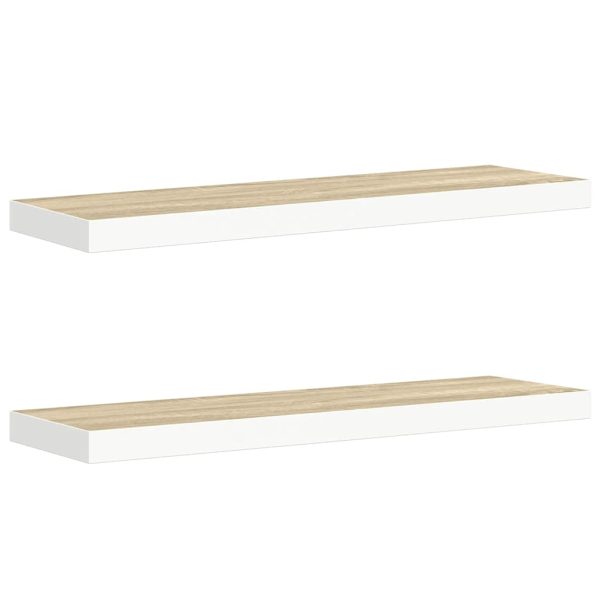 Rafturi perete suspendate 2 buc. stejar/alb 80×23,5×3,8 cm, MDF